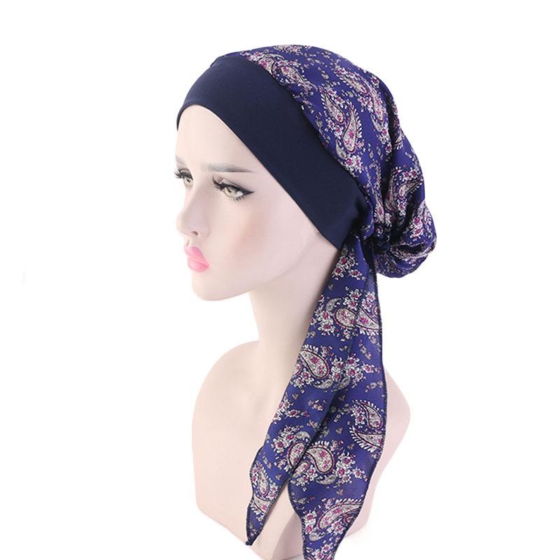 Fashion Printed Flowers Women Inner Hijabs Cap Muslim Head Scarf Turban Bonnet Ready To Wear Ladies Wrap Under Hijab Cap