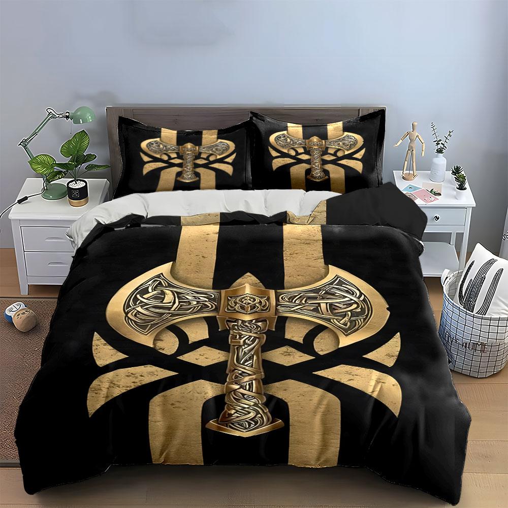 Golden Viking axe design. Bedding sets Duvet cover sets Duvet covers Pillowcases(1*Duvet Cover 2*Pillowcases without duvet insert)