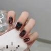 24 Stück Kurze Schwarze Acryl-Press-On-Nägel mit Liebes-Schleifen-Design, Wiederverwendbare Vollabdeckende Falsche Nagelkunst-Spitzen