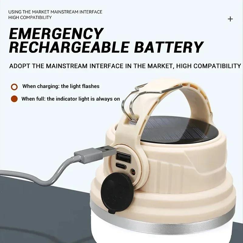 Portable LED Lantern with Yellow and White Camping Light Solar Rechargeable Floodlight Flashlight Outdoor Fishing Searchlight