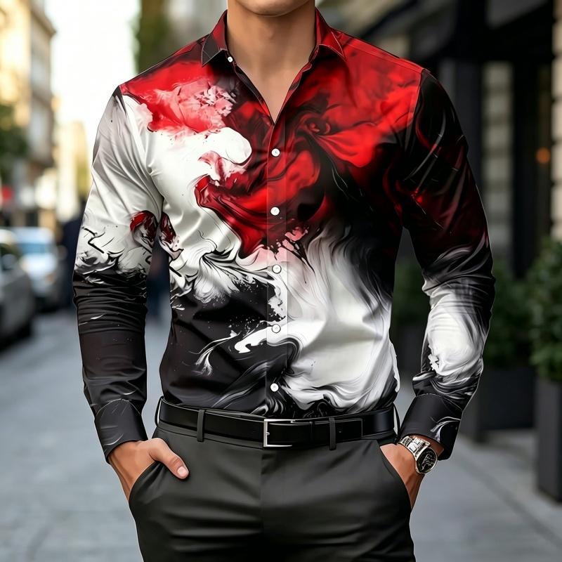 Men s Shirt, Dyed Printed Long Sleeved Shirt, Gradient Slim Fit Shirt, European and American Casual Versatile Trend Men s Top S