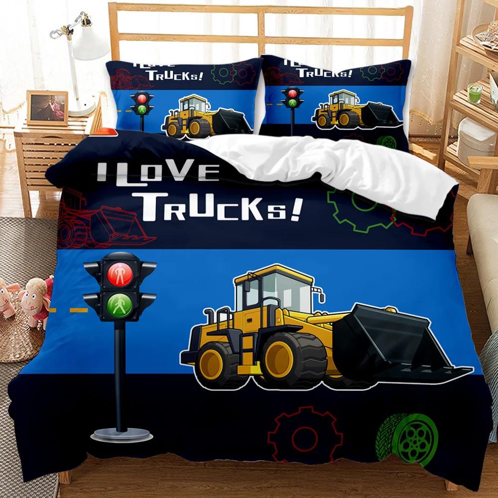 

Comforter Engineering Vehicle Construction Trucks Blue Truck Comforter Kids Construction Theme Polyester Bedding Set Comforter (quilt)-EU Single(135*200cm)3pcs