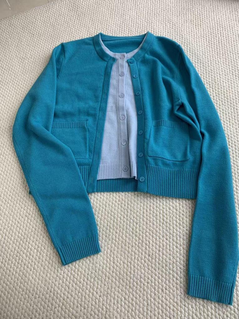 50% Off: Slim Fit Color Block Button Cardigan - Round Neck, Long Sleeve