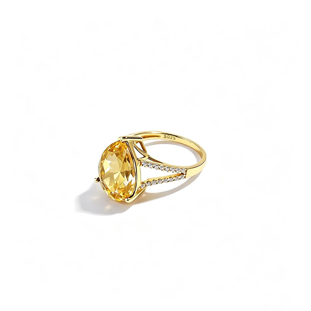 New Big Natural Citrine Ring in 925 Sterling Silver Yellow Gold Color Gemstone Jewelry for Girls Valentines Gift