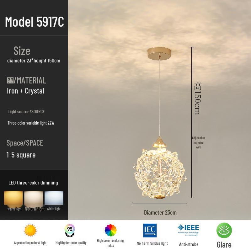 Nordic Crystal Bedside Pendant Lamp - Creative and Simple Lighting for Bedroom, Bar, Study, or Restaurant.