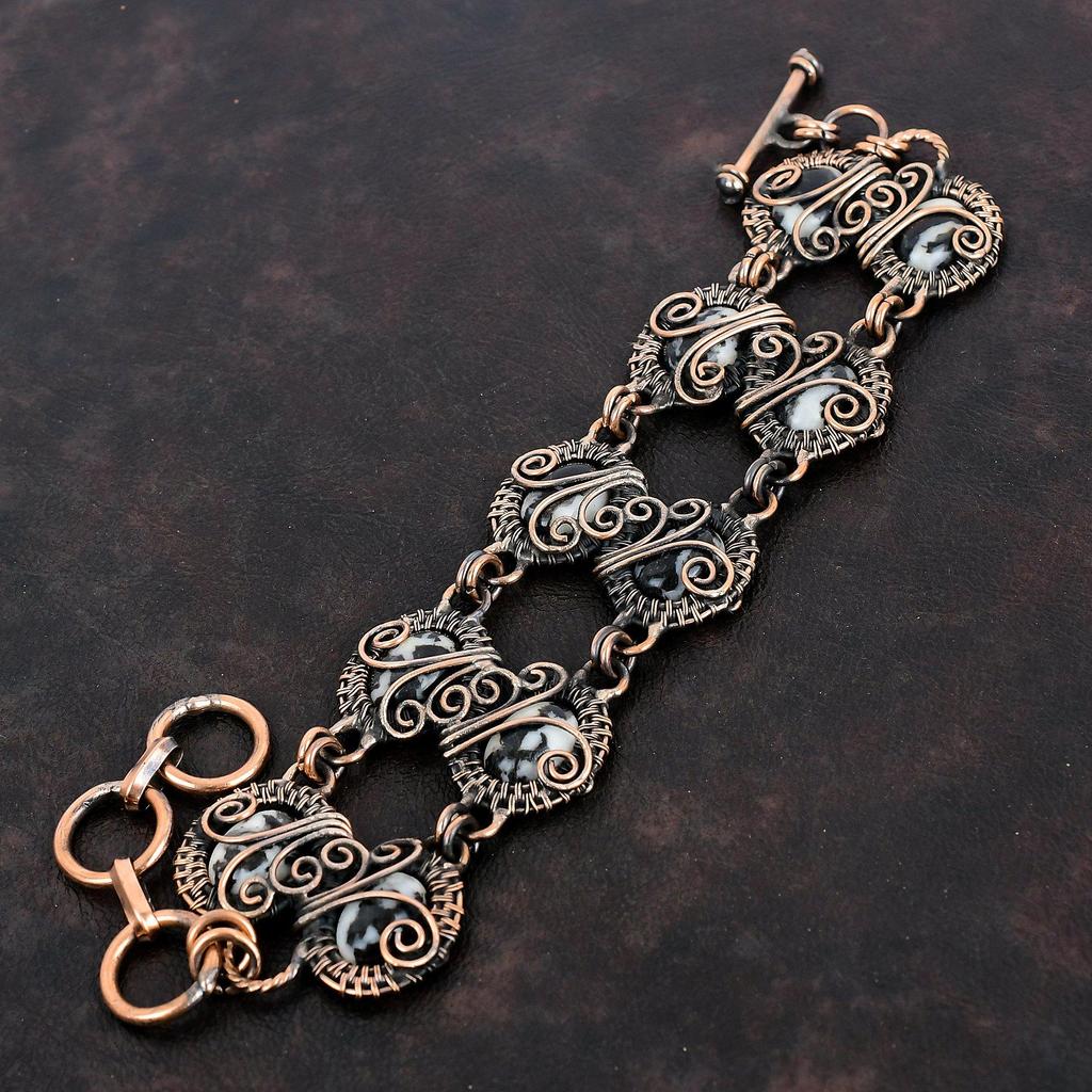 Weißes Büffeltürkis Armband, Kupferdraht umwickeltes Armband, verstellbares Kettenarmband, handgemachter Kupferschmuck, Original Edelsteinarmband