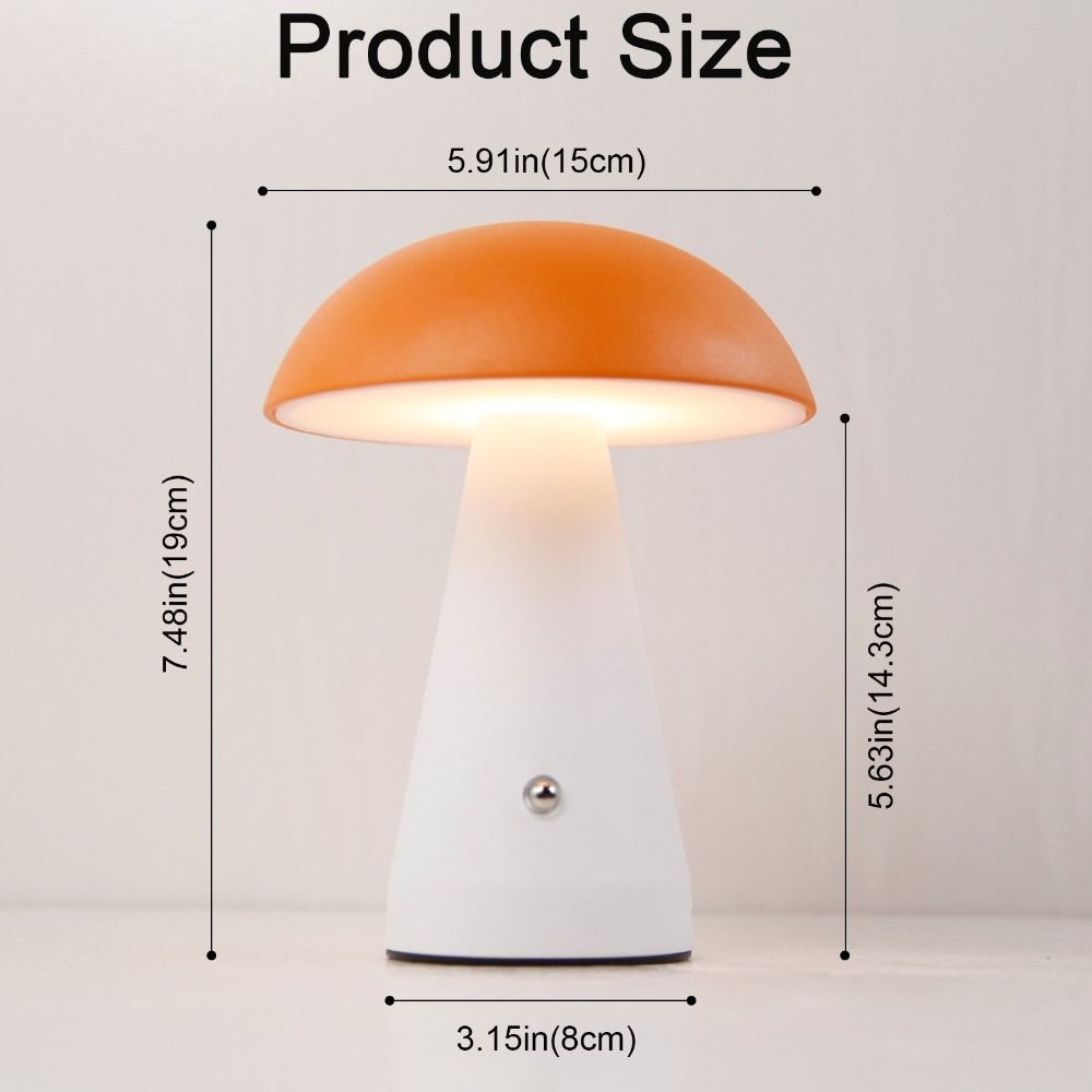 Touch-Activated Mushroom Lamp 3 Color USB Rechargeable Touch Desk Light Extended Illumination Dimmable Dimmable Light Bedroom