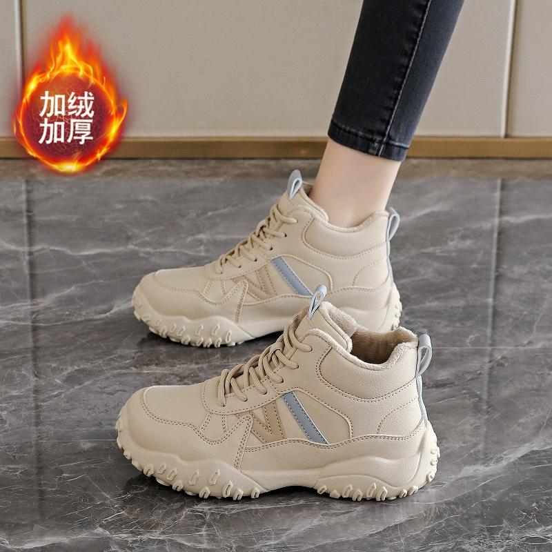 High-top sports shoes, new winter velvet warm leather casual outdoor cotton shoes 34