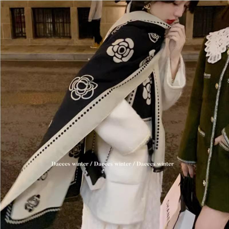 New Winter Imitation Cashmere Scarf F Letter Versatile Long Tassel Shawl Fashion Thickened Scarf