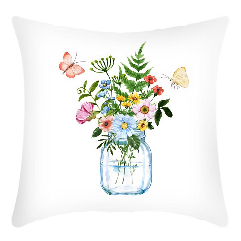 Fashionable Spring Flower Spring Elements Pillow Cover Linen Flower Cushion Pillow Cover