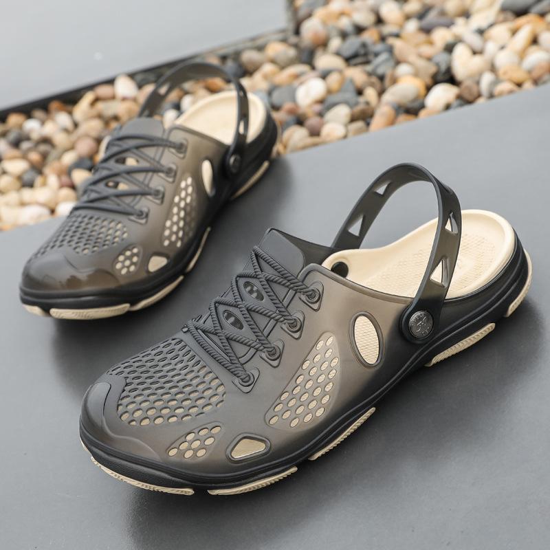 Men's Slippers Summer and Autumn Jelly Shoes Breathable Beach Cool Slippers Light and Non-slip Large Size Men's Translucent Hole Shoes