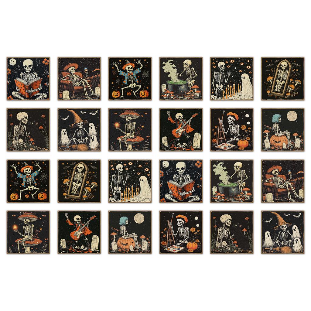 24Pcs Dreamy Pink Retro Skull Tile Stickers Bathroom Kitchen Living Room Niche Halloween Theme Space Decoration Stickers