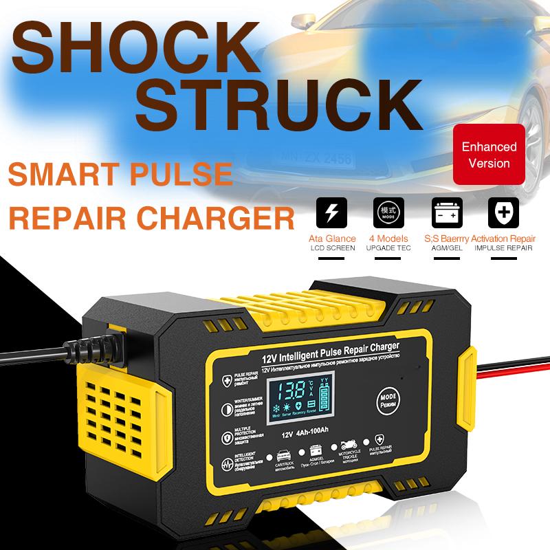 Car Battery Charger 12V 6A Touch Screen Pulse Repair LCD For Auto Moto Fast Power Charging Wet Dry Lead Acid Digital LCD Display