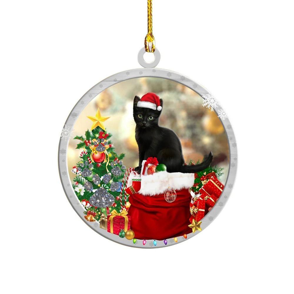 2D Black Cat Christmas Pendant Cartoon Vibrant Black Cat Christmas Ornaments New Year