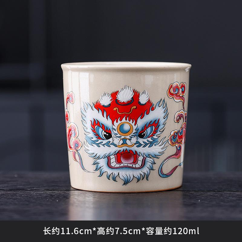 Chinese Style Grass And Wood Gray Lion Dance Three Talent Cover Bowl Teacup Single High-Grade White Porcelain Tea Kung Fu Tea Set Tea Bowl