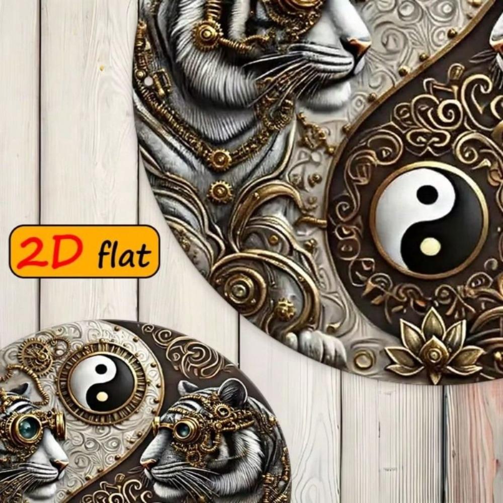 Round Metal Yin Yang Wall Art, Steampunk Office Decor