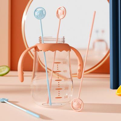 2 Pcs Reusable Silicone Straw Brush with Stainless Steel Bar Extra Long Pipe Cleaner Brush Straw Bottle Drink Lid Cleaning Brush Drinking Straw
