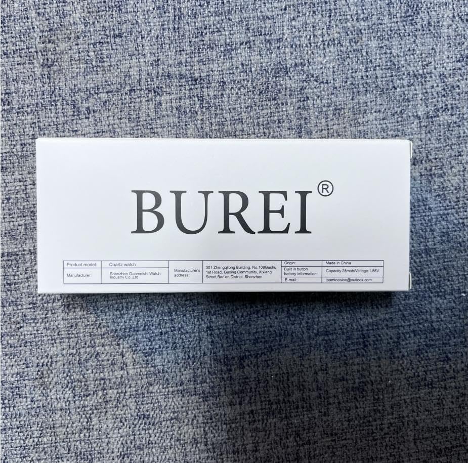 BUREI Men's Leather Watch, Popular Brand, Analog, Roman Numeral, Simple Design, Waterproof, Stylish, Commuter, Business, Silver White