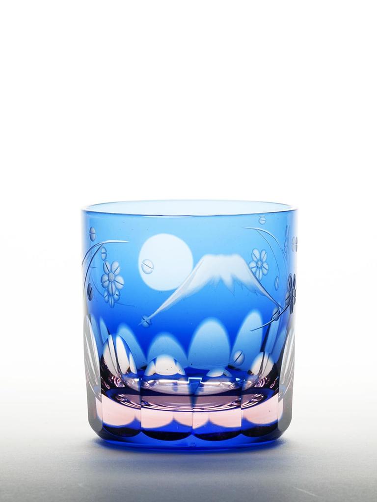 Glass Workshop Saiho Edo Kiriko Shochu Glass Rocks Glass Tumbler Glass Glass Cup Blue Pink Fuji Cherry Blossom Pattern Made In Japan Wooden Box Kiriko