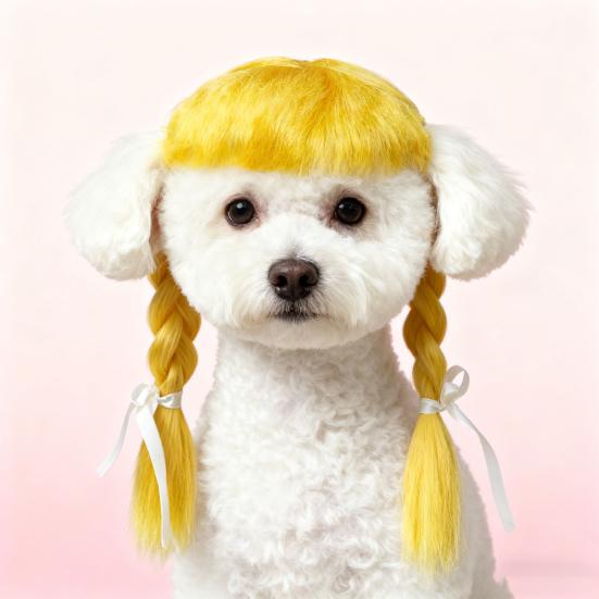 Pet Cosplay Wig Cute Dogs Double Braids with Bows Adjustable Elastic Band Cat Hairpiece for Halloween Christmas Parties Photos