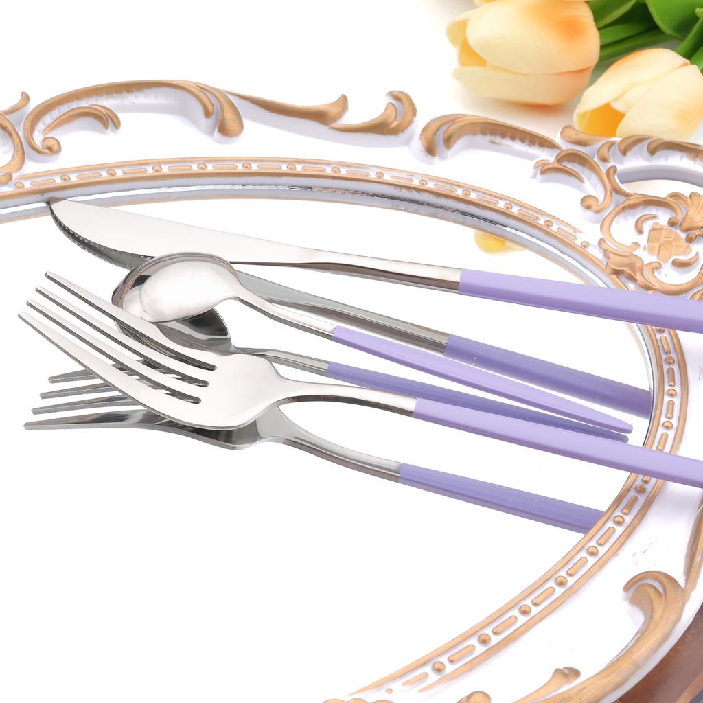 Western Purple Silver Tableware New Dinnerware Set 4Pcs Stainless Steel Kitchen Knife Fork Spoon Complete Cutlery Flatware Set