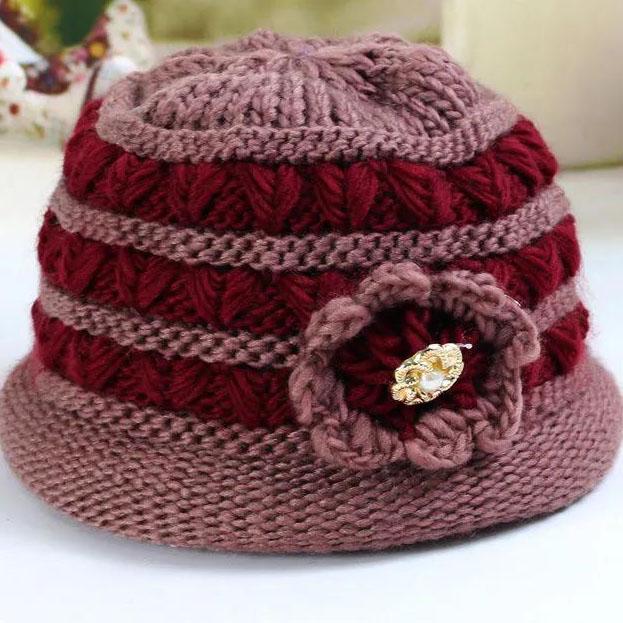 

Женская зимняя шапка, хлопковая шапка для матери, женская вязаная ветрозащитная шапка, зимняя теплая толстая шерстяная шапка с жемчугом