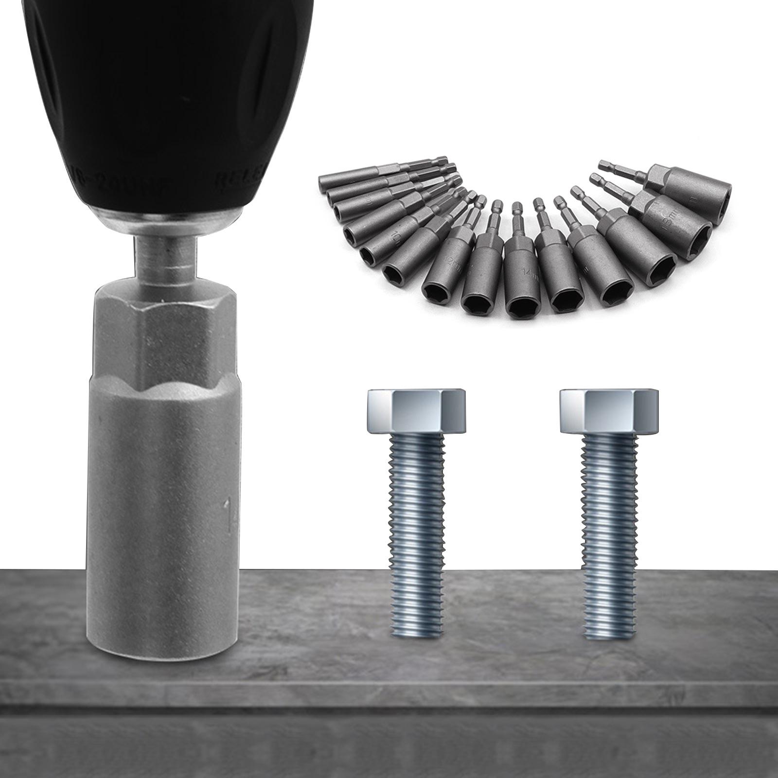 

14Pcs 6-19mm Impact Socket Magnetic Nuts Screwdriver 1/4 Hex Key Drill Bit Adapter Drive Socket for Screwdriver