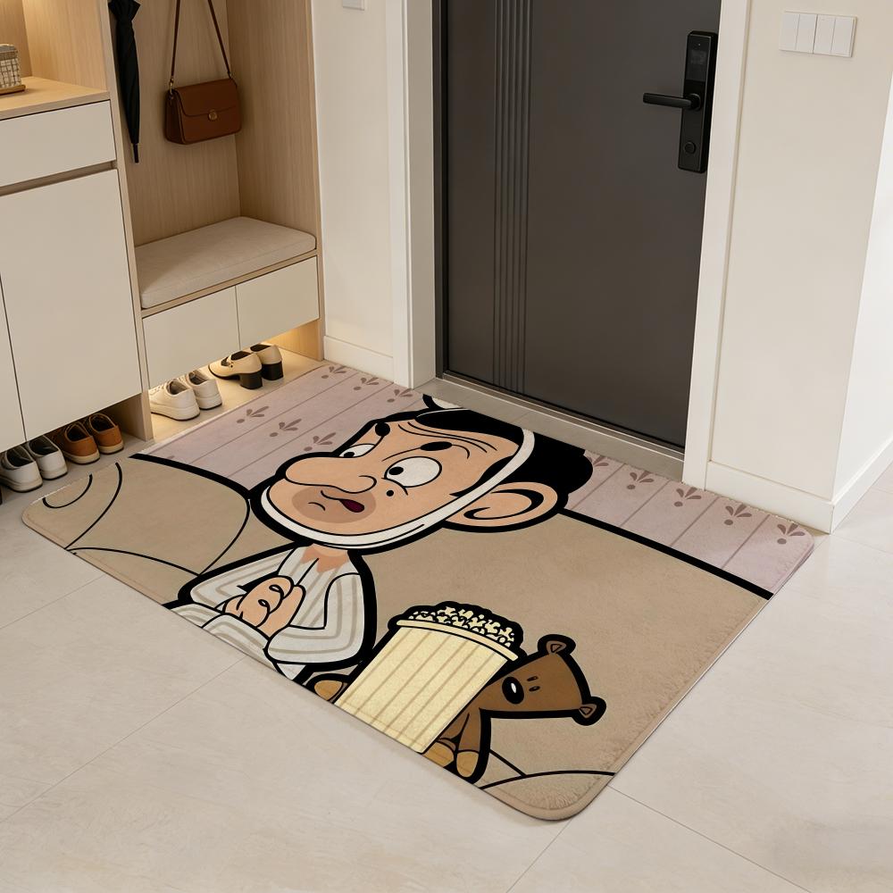 Character M-Mr. Bean Floor Mat Flannel Door Mat Non-Slip Absorbent Washable Indoor Home Rug