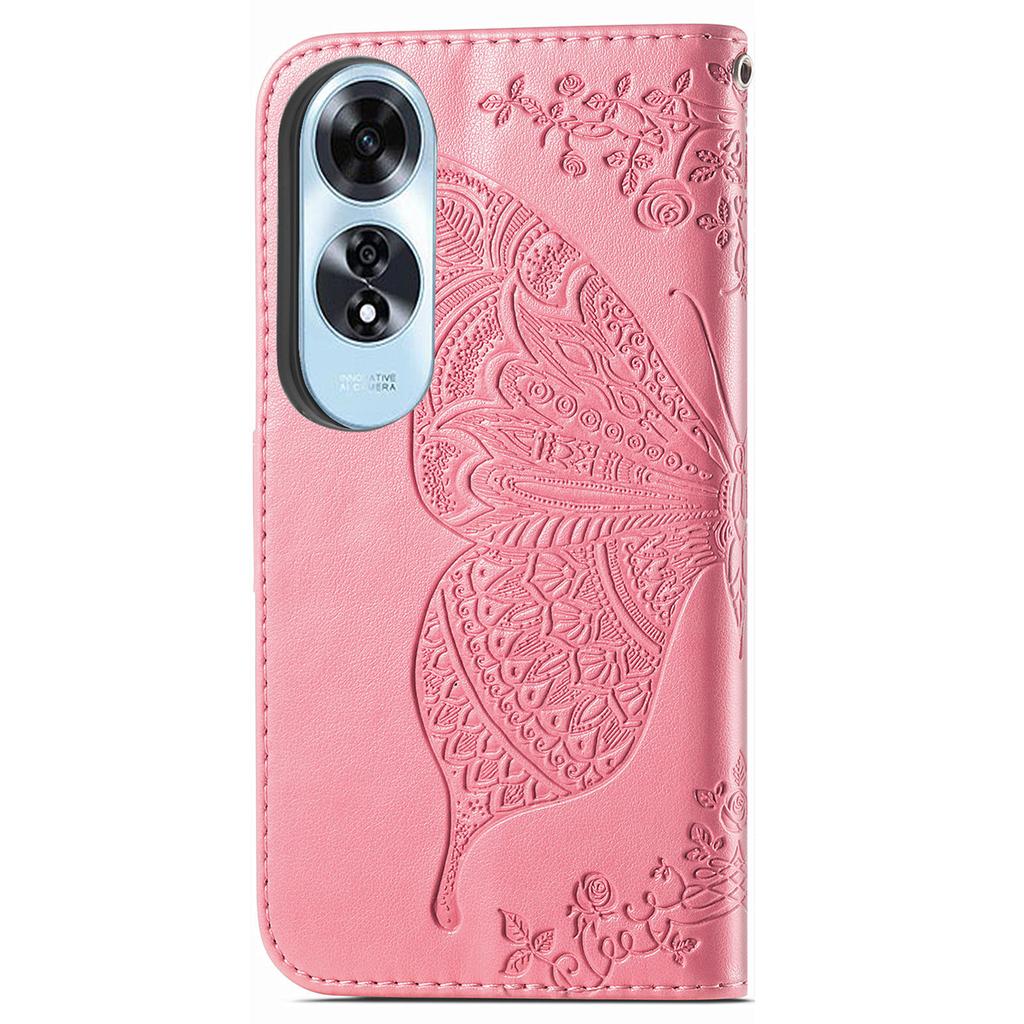 For Oppo A60 4G Case Butterfly Imprinted PU Leather Stand Wrist Strap Purse Phone Cover