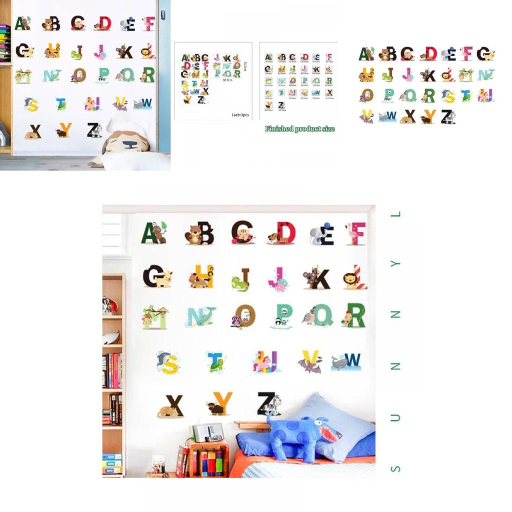 Lebhafte Kinder Heim Wanddekoration Cartoon Wildtiere 26 Buchstaben Aufkleber