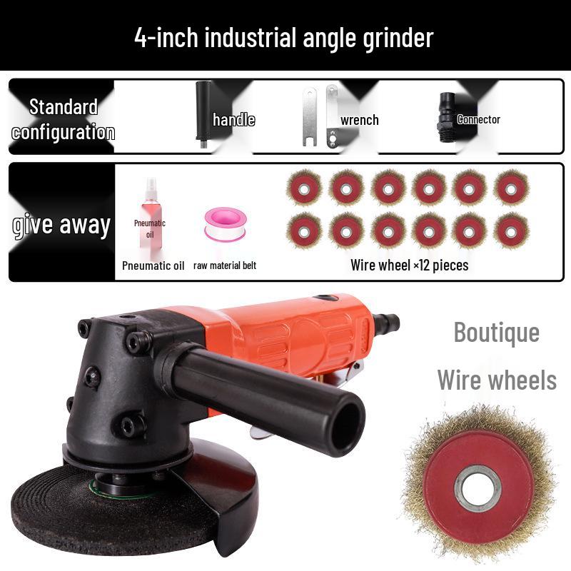 4" Pneumatic Angle Grinder, 5" Industrial-Grade Multipurpose Air-Powered Polisher & Cutter.
