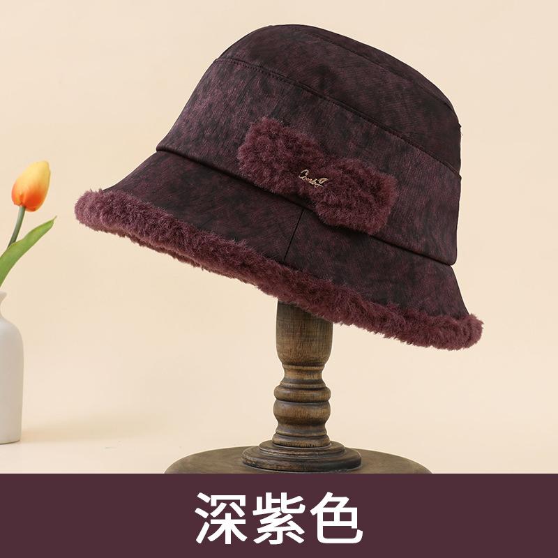 Autumn and Winter Elderly Hat Lady Mother Basin Hat Double Warm Fashion Versatile Grandma Bucket Hat