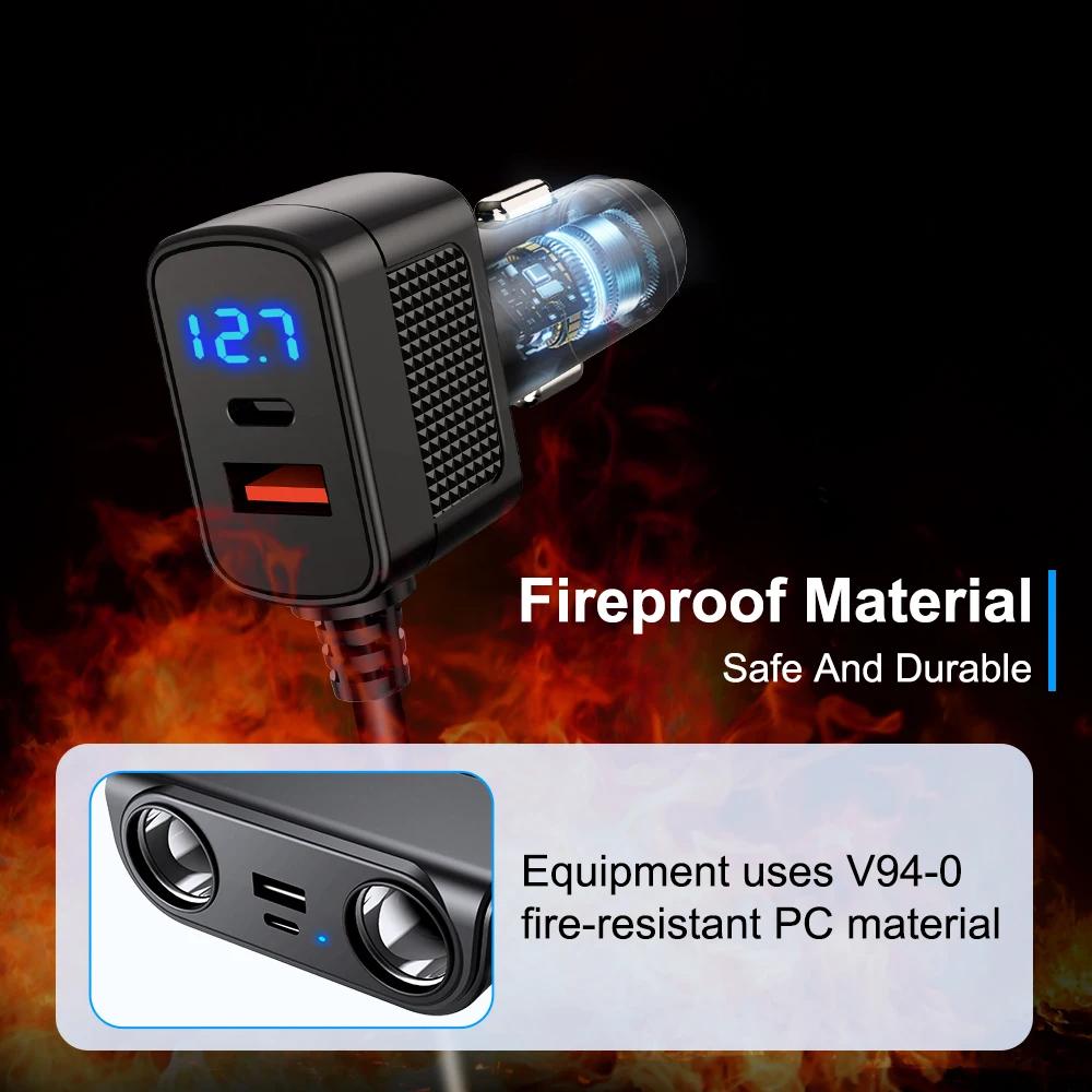 Adaptador Cargador de Coche 7 EN 1 120W PD USB Toma Encendedor Divisor Carga Rápida Con Voltímetro LED Salida CC Accesorios para Automóvil