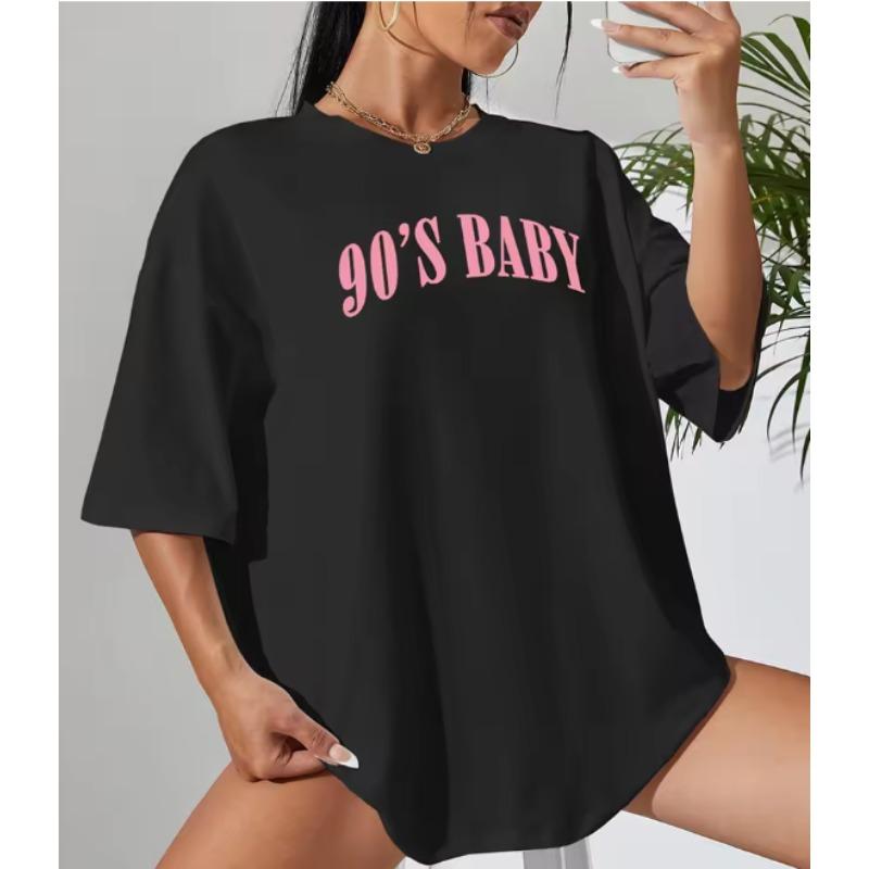 90s Baby Creativity Letter Cotton TShirts for Women Funny Oversize Tops Street Hip Hop Clothing Allmath Female Short Sleeve
