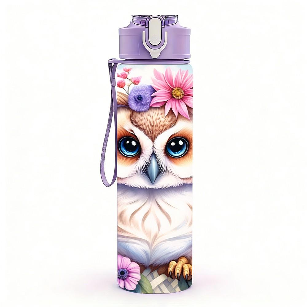 1PC Boho Owl Flower Wild Animal Portrait 750ml Color Plastic Sports Water Bottle Leakproof Flip Straw Lid Suitable for Sports Office Home Use