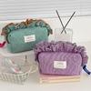 1Pc Cosmetic Cases Cute Plaid Pattern Ruffle Ins Style with Zipper Sweet Makeup Bag Wash Storage Bag Large Capacity