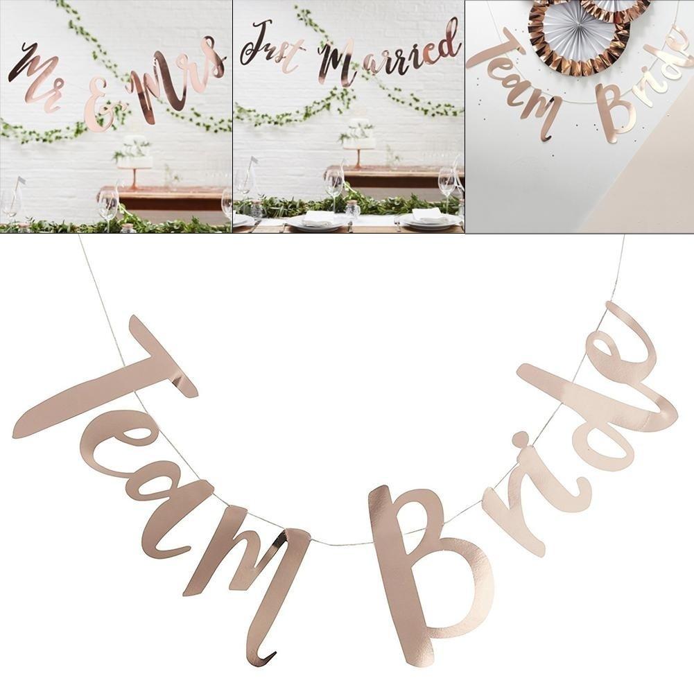 Rose  Just Married Mr & Mrs Team Bride English Words Wedding Party Banner Decoration String Flag