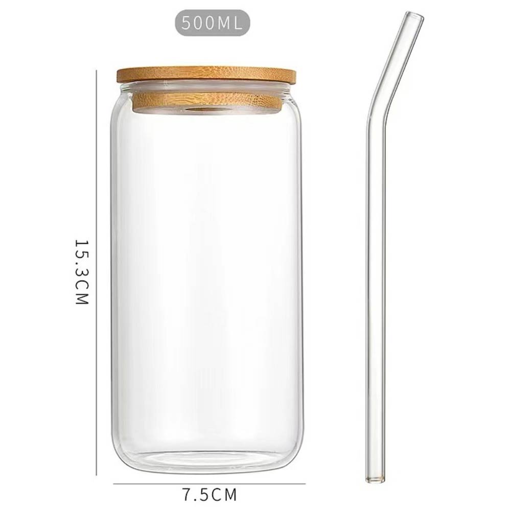 1pc Drinking Glasses with Bamboo Lids and Glass Straw 16 oz Iced Coffee Glasses Cute Tumbler Cup for Smoothie, Boba Tea, Whiskey