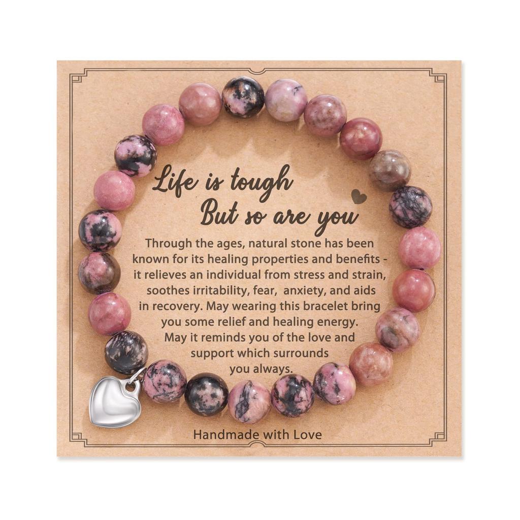 Female Pink Zebra Bead Bracelet. Gift to Daughter and Mother Nana Natural Crystal Stone Healing Spirit Bracelet