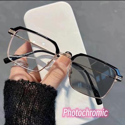Herren Business Halbrahmen Nahsichtbrille Anti-Blaulicht Farbwechsel Myopiebrille Photochrome Kurzsichtbrille