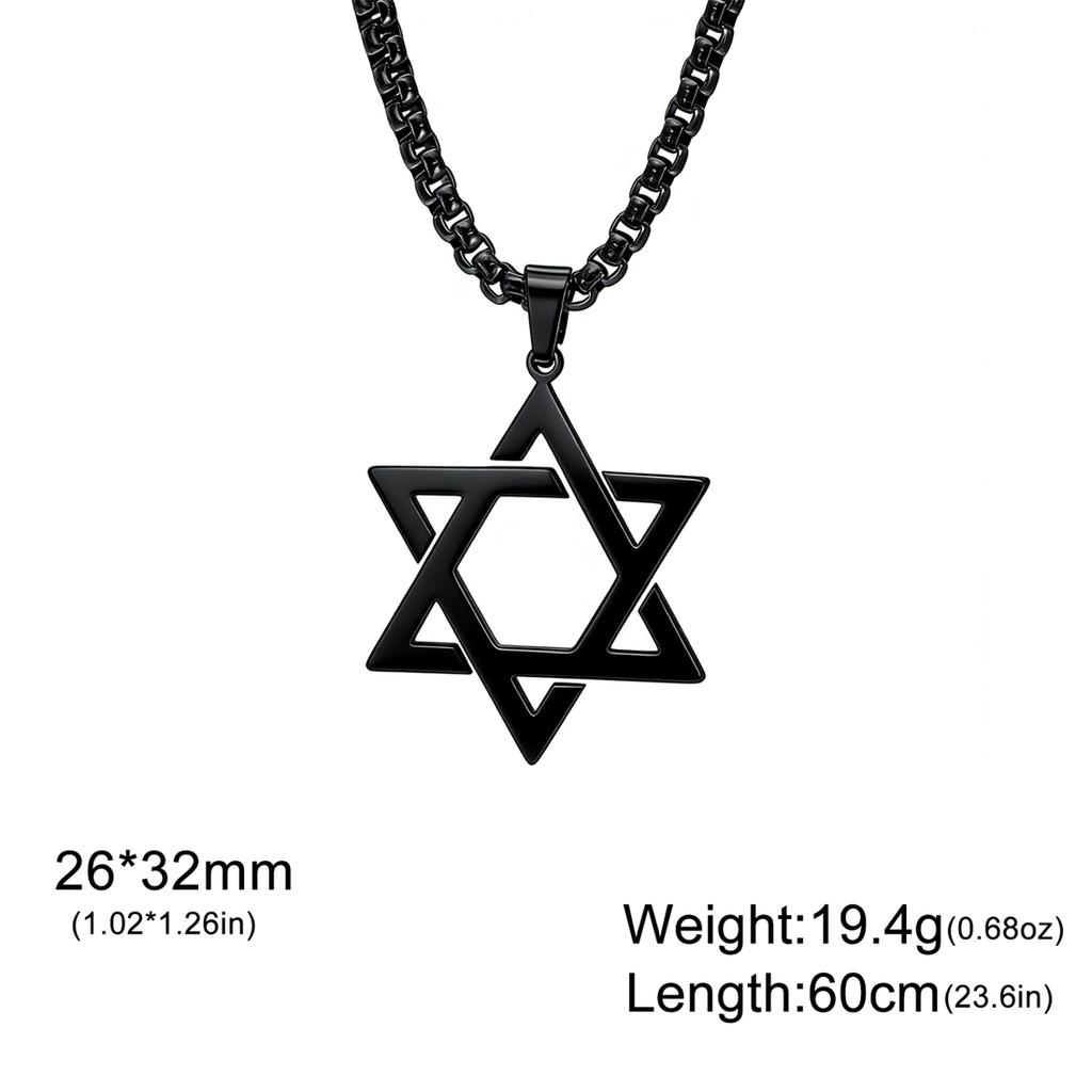  Star of David Necklace Stainless Steel Box Chain Classic Hexagram Six-pointed Star Pendant Chain for Men Jewish Jewelry