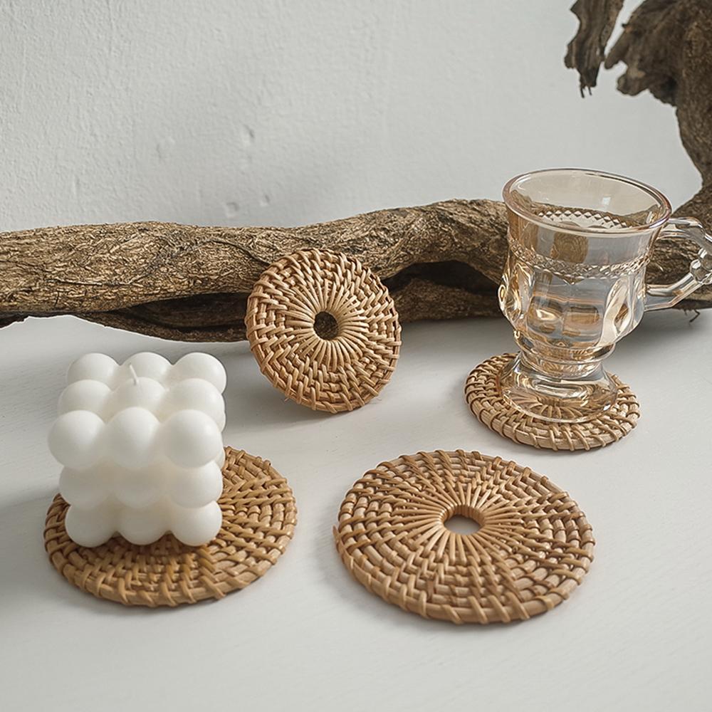 Natural Round Rattan Kitchen Insulation Pad Padding Mat Placemat Bowl Pad Coasters Cup Mats