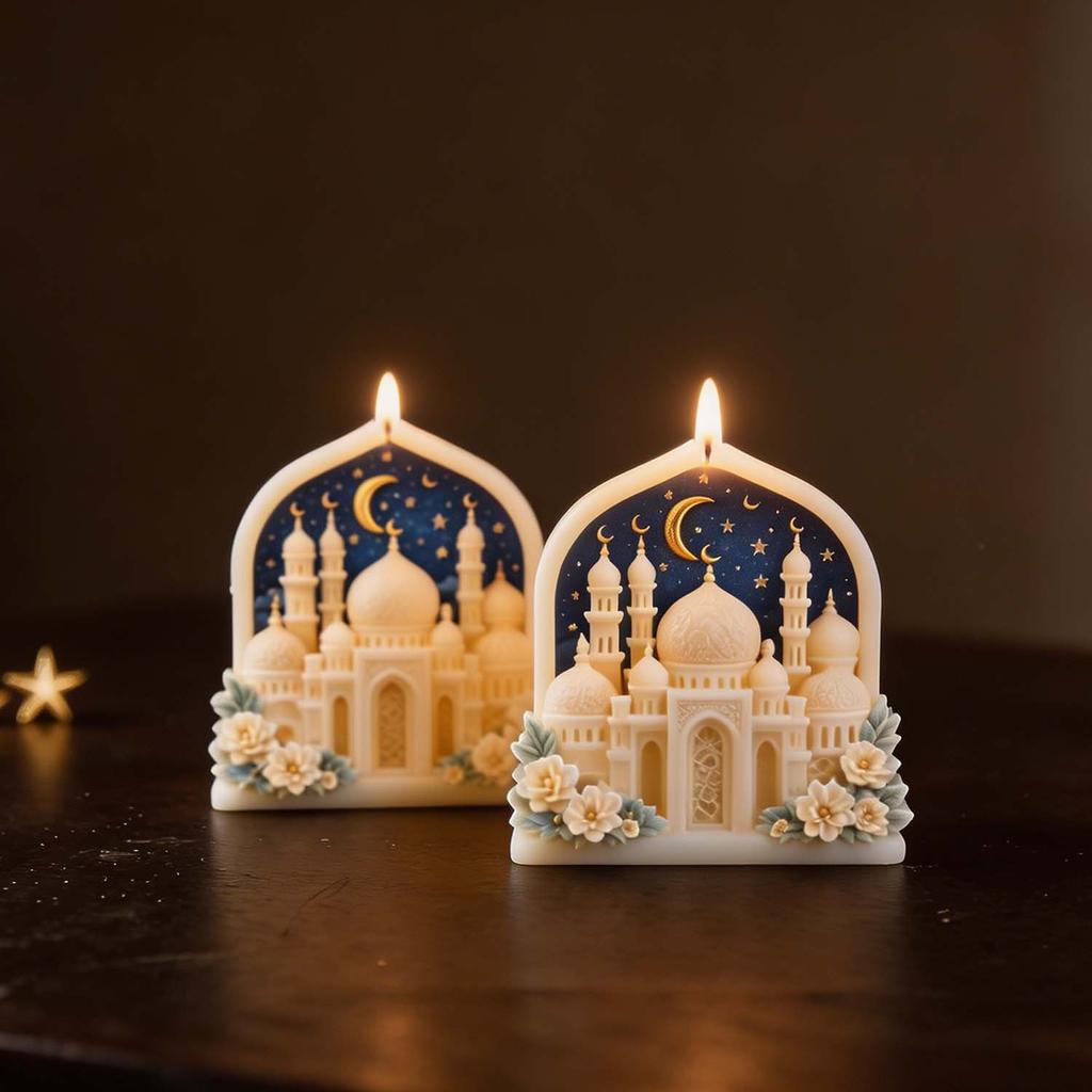 Ramadan Eid Mold Easy Demold Mosque Silicone Mold 3d Candle Mold For Eid Al-Fitr Diy Crafts Ramadan