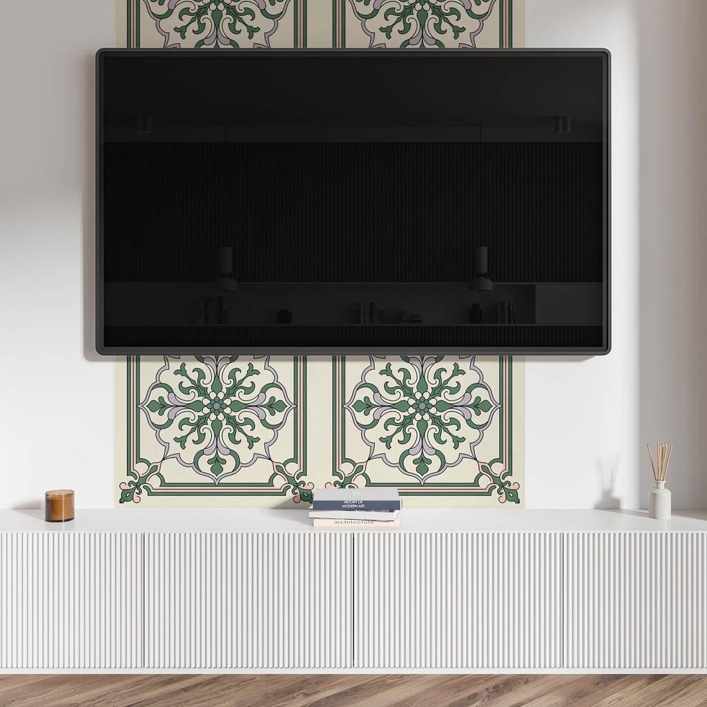 Self-adhesive vinyl panel with a pattern for the living room 120x60 cm. Floral pattern with ornaments.