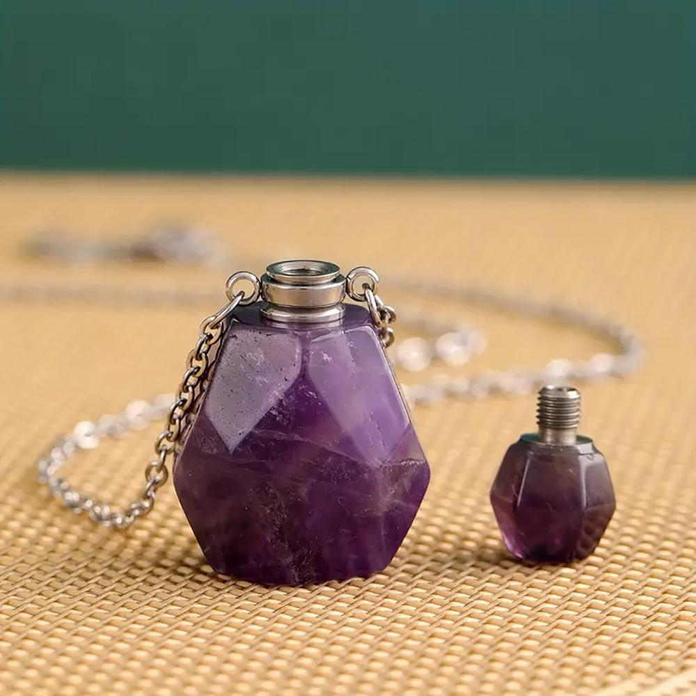 1pc Natural Stone Perfume Bottle Pendant Necklace Stainless Steel Aromatherapy Essential Oil with Stone Quartz for Women