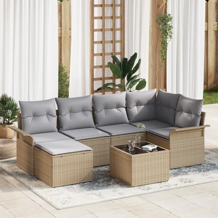VidaXL Ensemble de canapé de jardin 7 pièces avec coussins en rotin poly noir 3345440