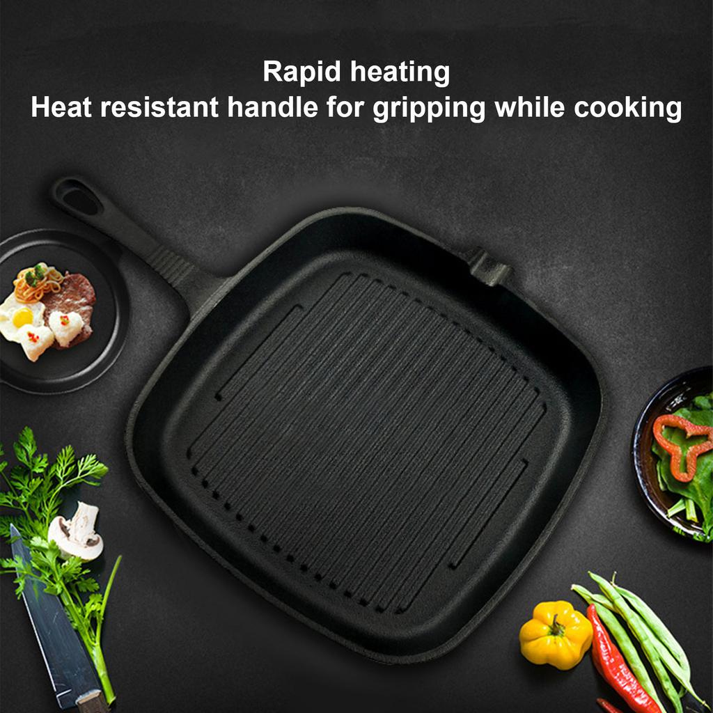 Grill Pan Nonstick Design Heat Resistant Handle Fast Heat Conduction Iron Stripe Frying Steak Skillet for Home Kitchen