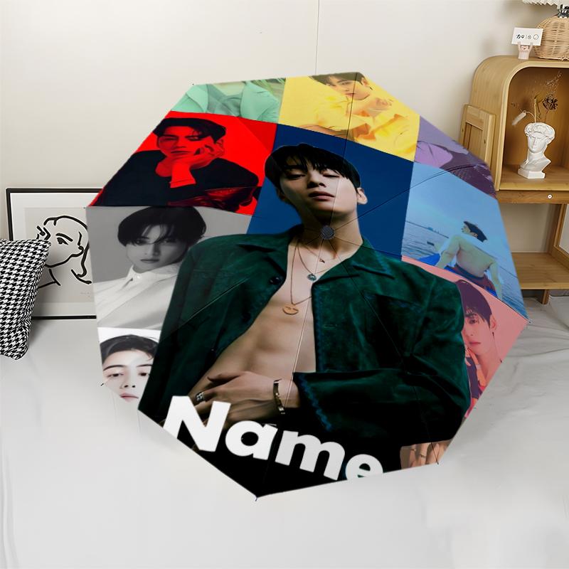 Paraguas Automático Personalizado con Nombre Tema Cha Eun-woo, Ligero y Portátil, 8 Varillas, Perfecto para Viajes al Aire Libre, Cumpleaños, Navidad, Regalos.