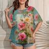 Summer Round Neck 3D Print Flower Pattern Top Fashionable Casual Retro Ethnic Style Short Sleeved Women's T-shirts