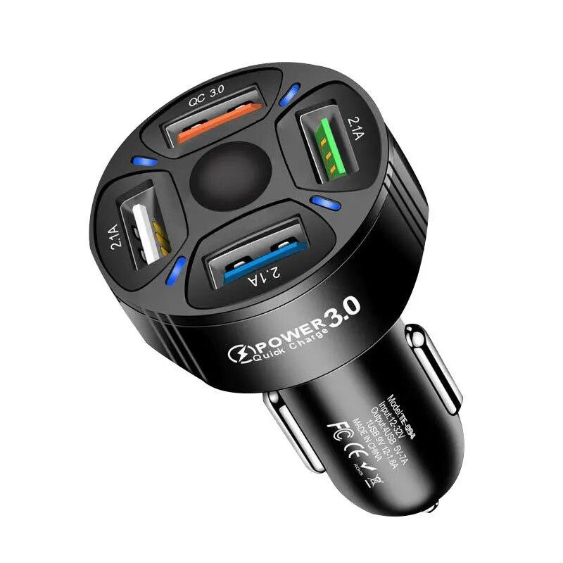 35W USB Car Charger 5.4A 4Ports Fast Charging Phone Adapter for IPhone 16 15 14 IPad Xiaomi 14 Huawei P60 Samsung Quick Charger 3.0